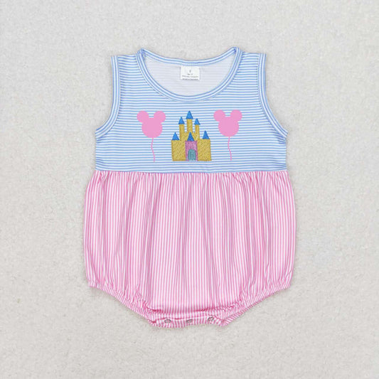 SR1410  Cartoon Castle Print Baby Girls Summer Romper