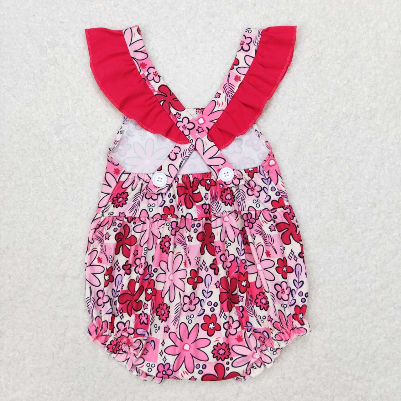 SR1423 Hotpink Flowers Print Baby Girls Summer Romper
