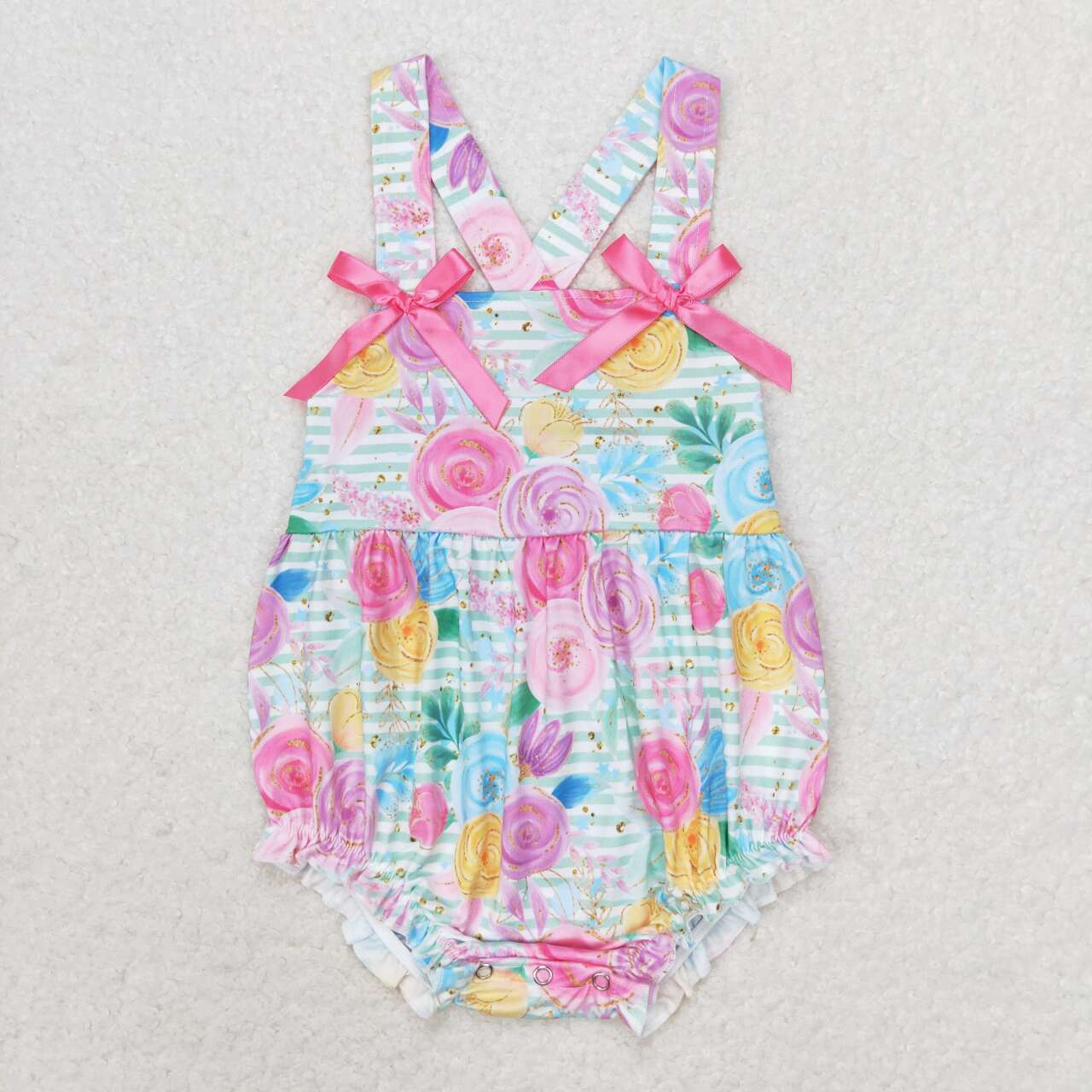 SR1424 Colorful Flowers Print Baby Girls Summer Romper
