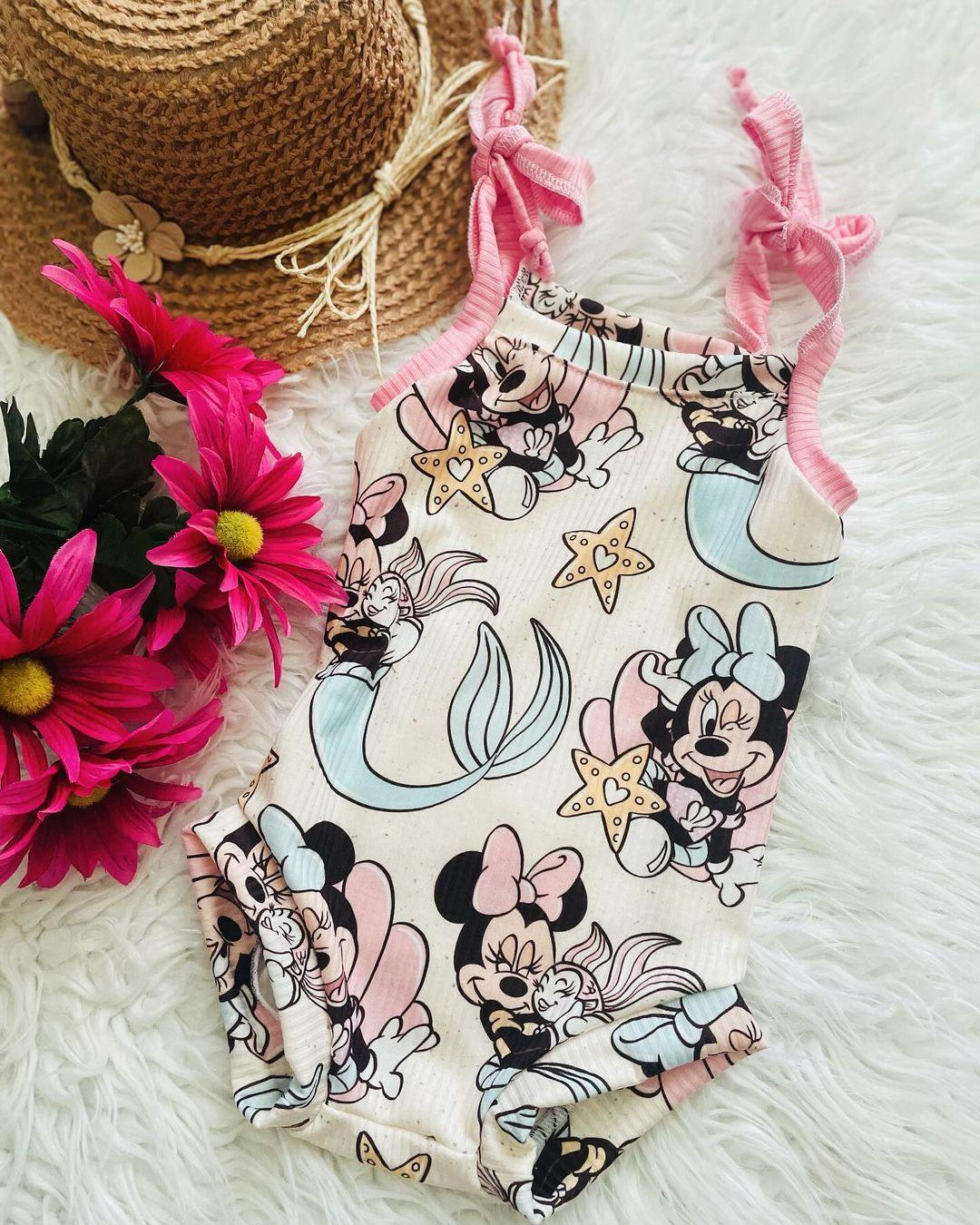 (Pre-order)SR1430 Cartoon Mouse Print Baby Girls Summer Romper