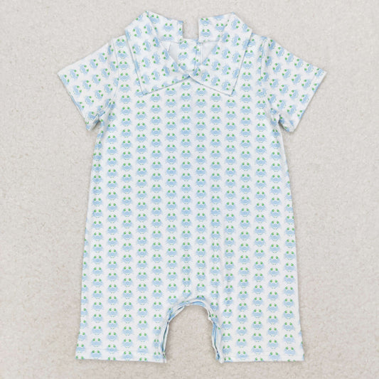 SR1436  Blue Crab Print Baby Boys Summer Romper