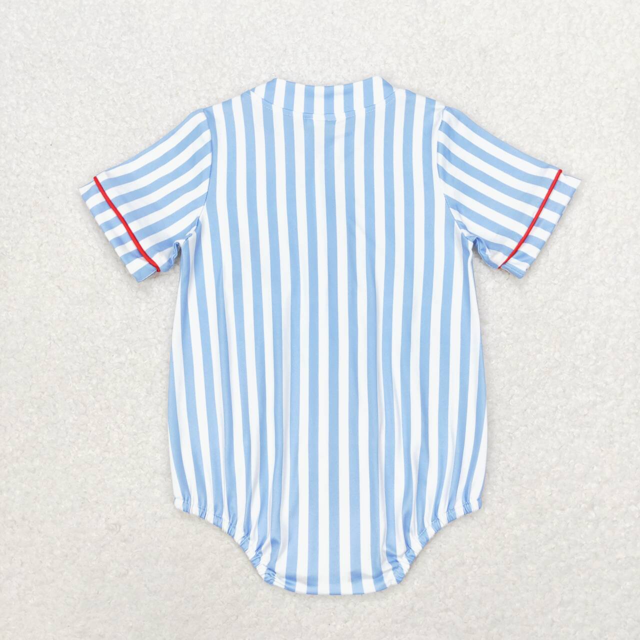 SR1459 Baseball Embroidery Blue Stripes Print Baby Boys Summer Romper
