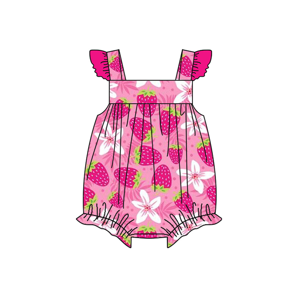 (Pre-order)SR1469 Strawberry Print Baby Girls Summer Romper