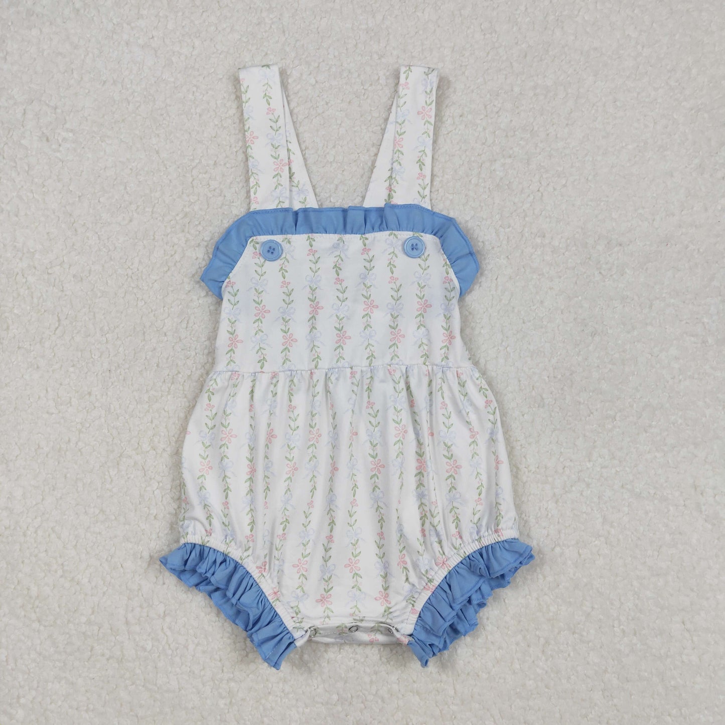 Blue Small Flowers Print Sisters Summer Matching Clothes