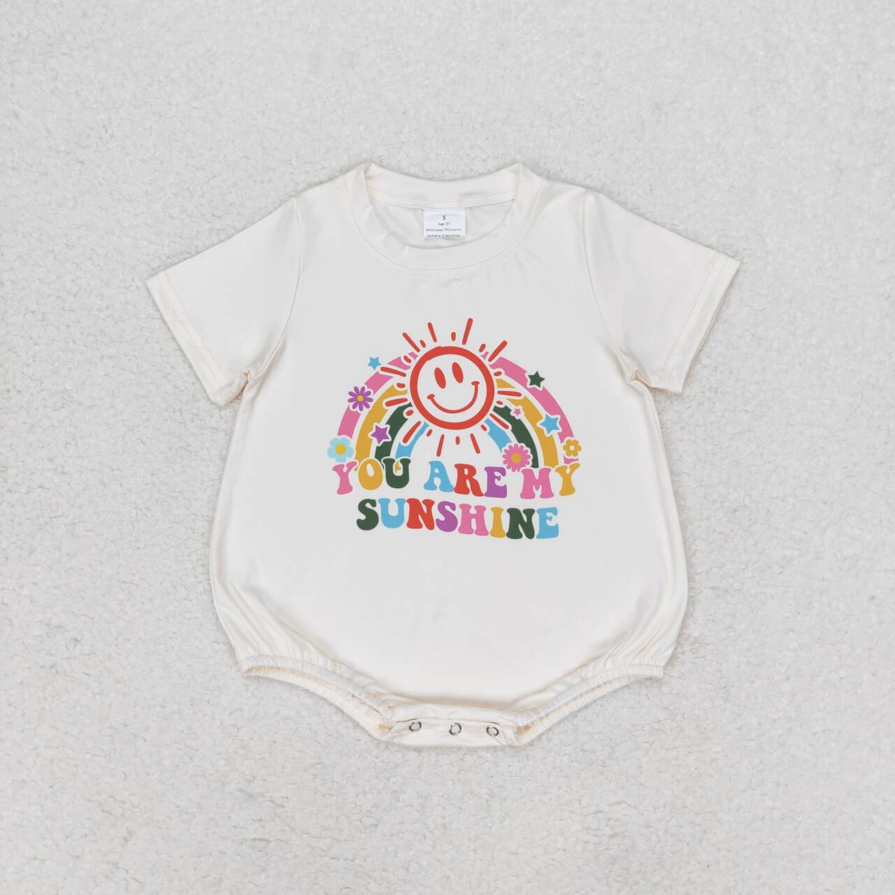SR1499 You Are My Sunshine Rainbow Print Baby Girls Summer Romper