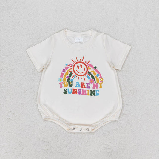 SR1499  You Are My Sunshine Rainbow Print Baby Girls Summer Romper