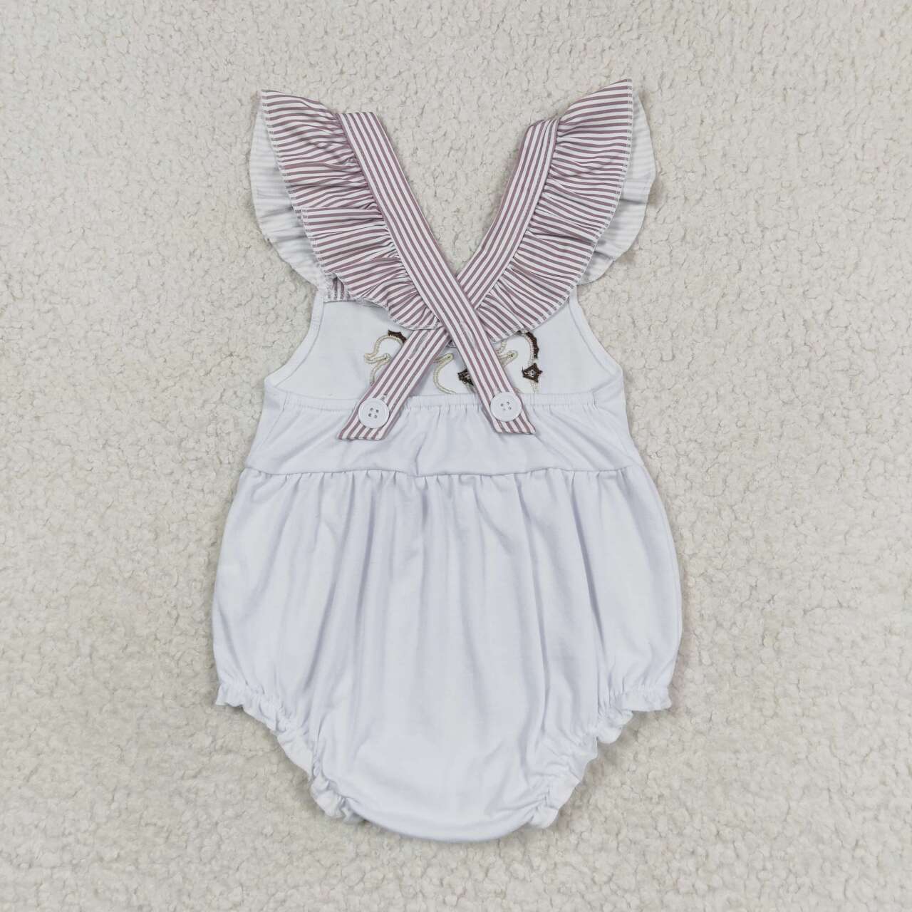 SR1502 Sea Horse Embroidery Baby Girls Summer Bubble Romper