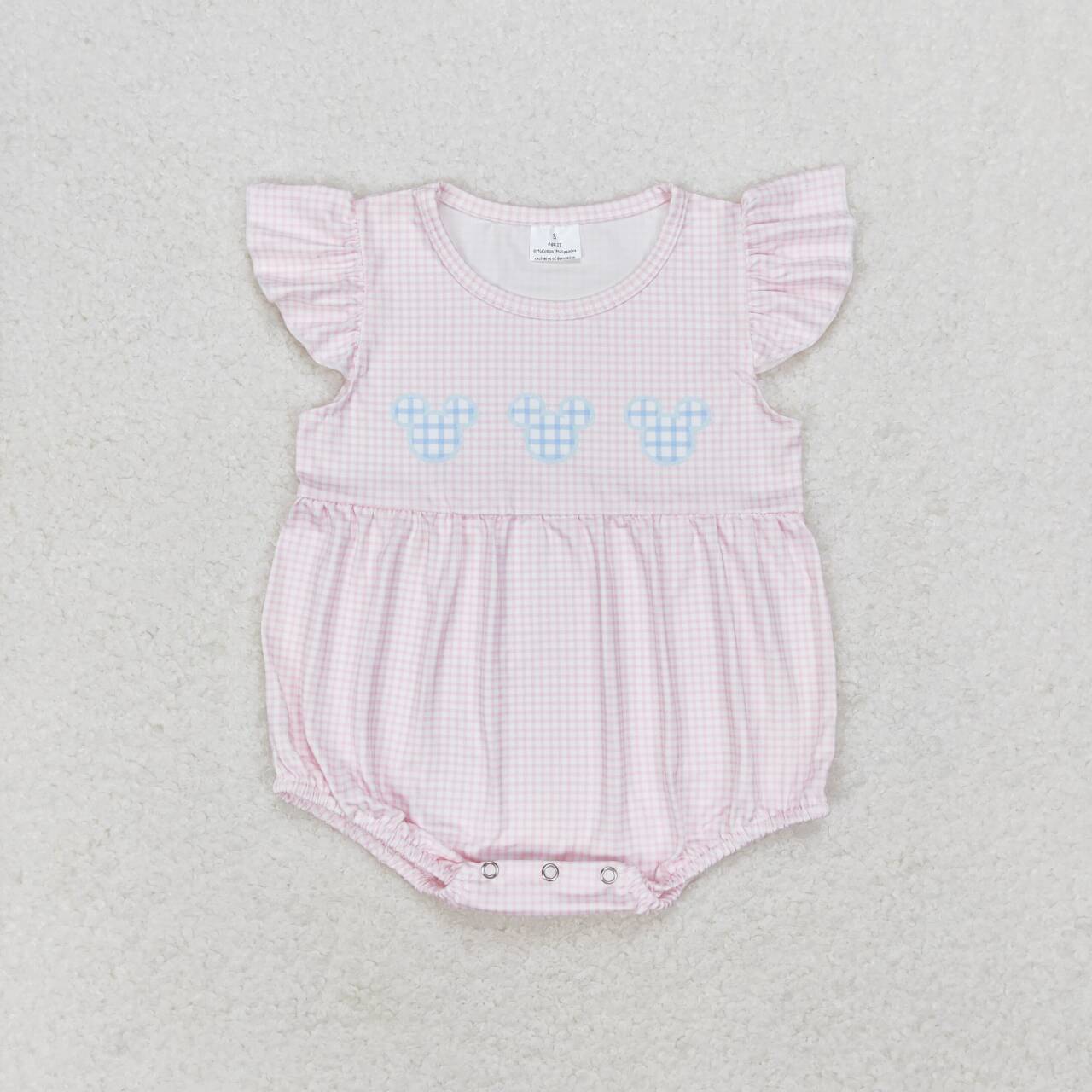 SR1533 Pink Plaid Cartoon Mouse Print Baby Girls Summer Romper