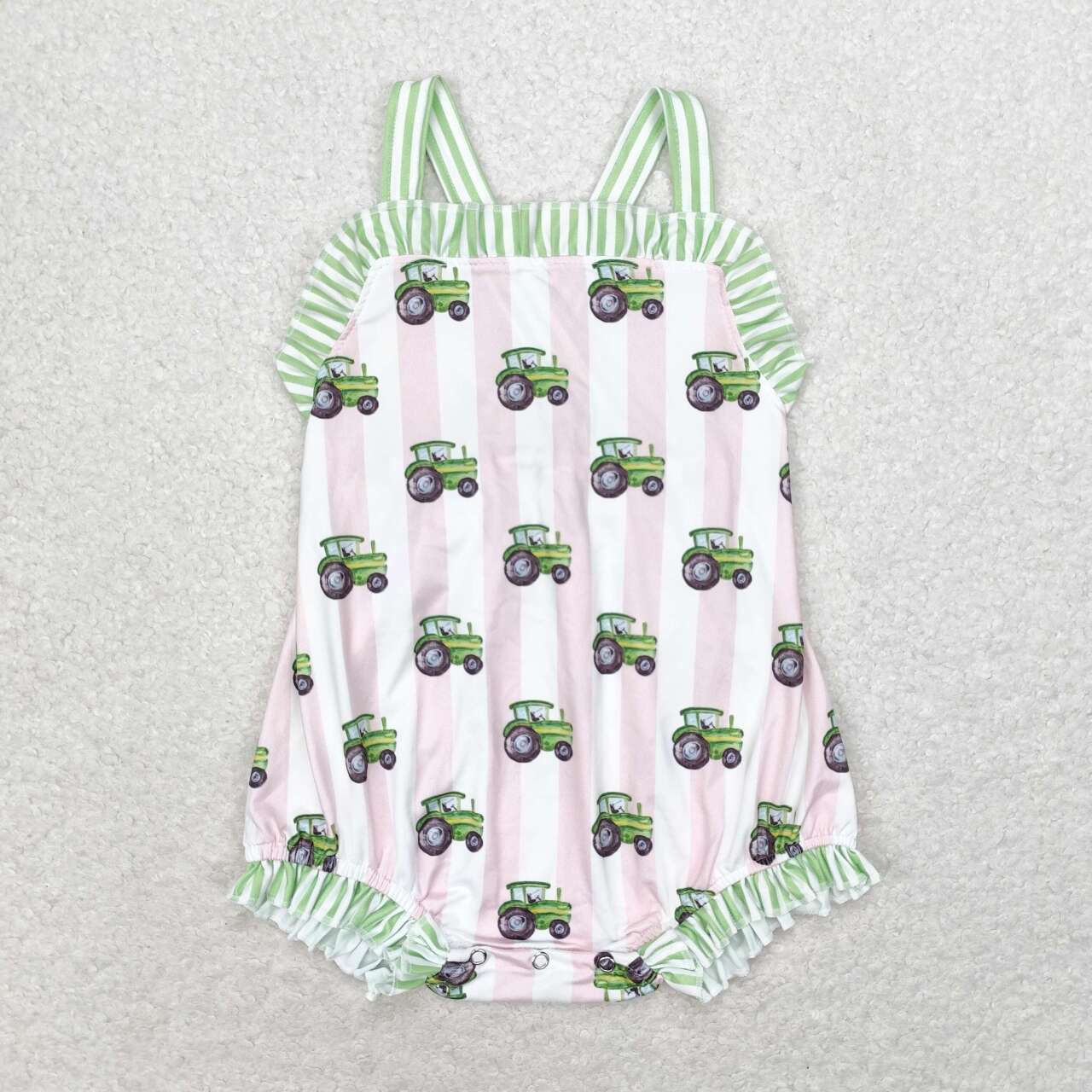 SR1543 Tractors Print Baby Girls Summer Romper