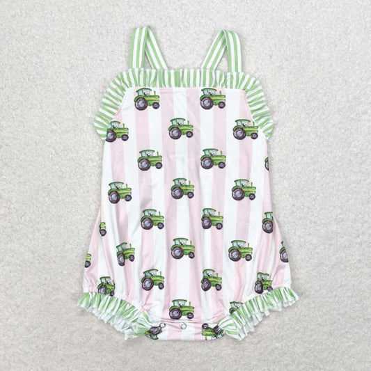 SR1543  Tractors Print Baby Girls Summer Romper
