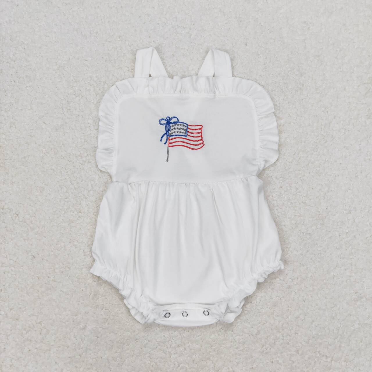 SR1548 Flag Embroidery White Baby Girls 4th of July Romper