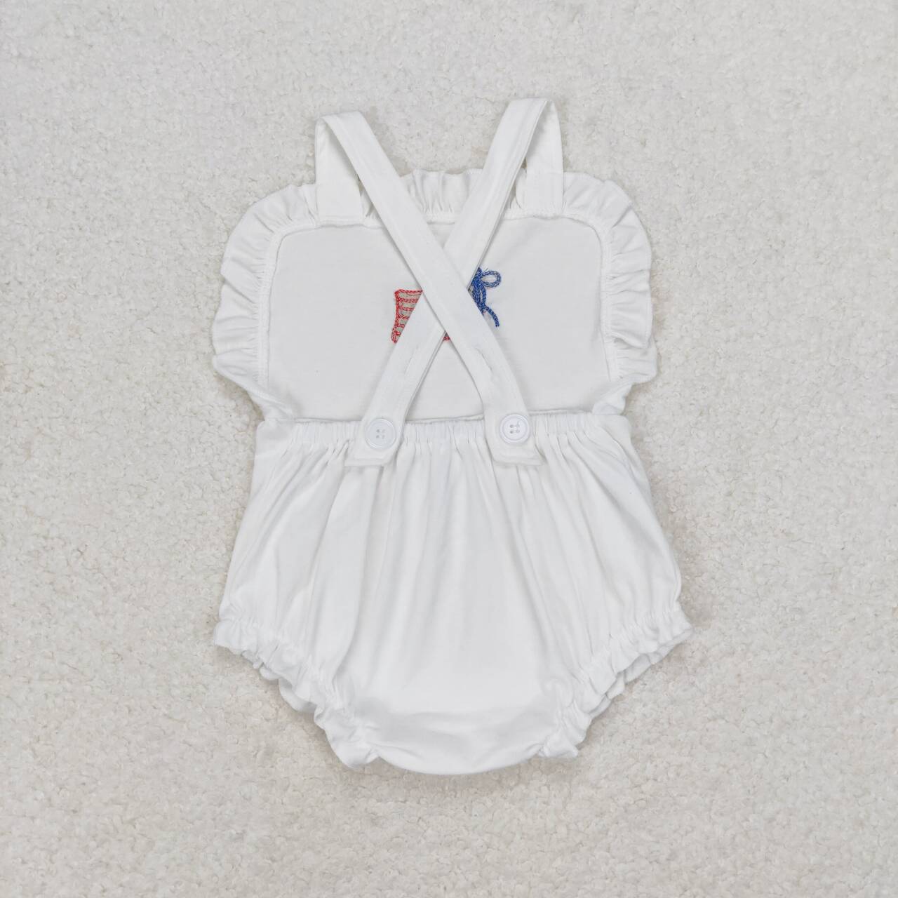 SR1548 Flag Embroidery White Baby Girls 4th of July Romper