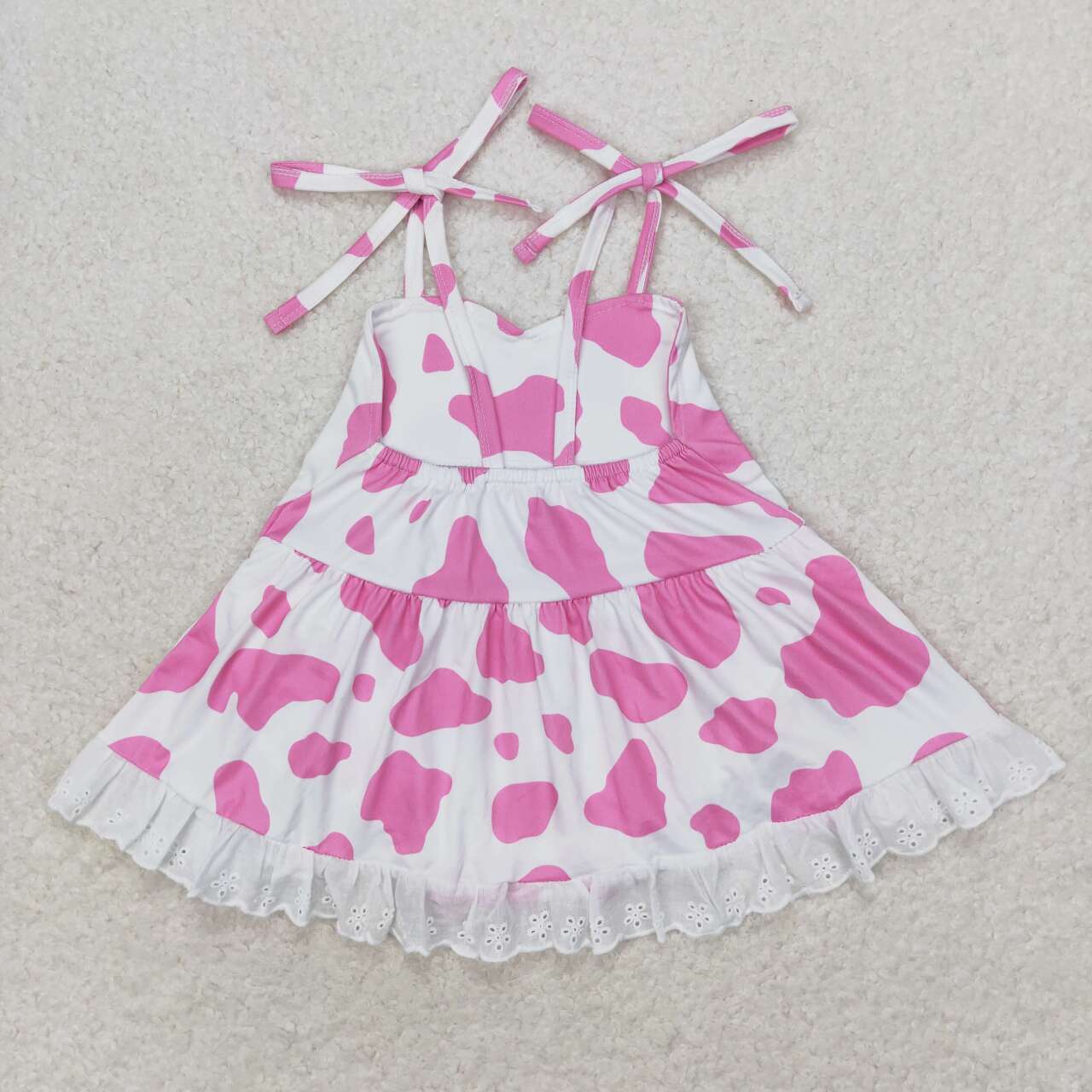 SR1549 Pink Cow Print Big Ruffle Baby Girls Summer Strap Romper