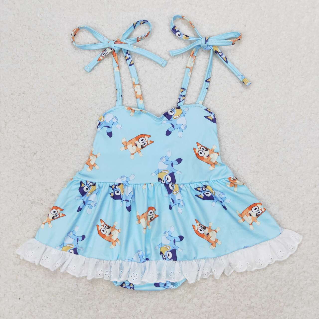 SR1550 Cartoon Dog Print Big Ruffle Baby Girls Summer Strap Romper