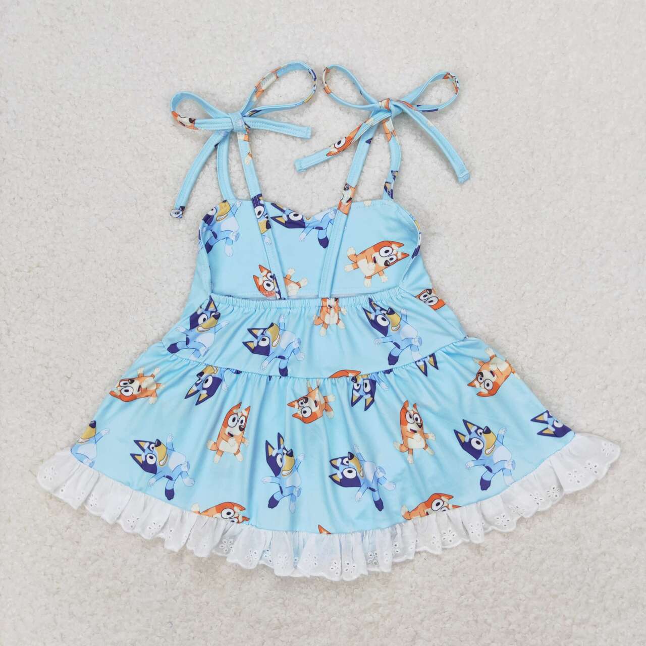 SR1550 Cartoon Dog Print Big Ruffle Baby Girls Summer Strap Romper