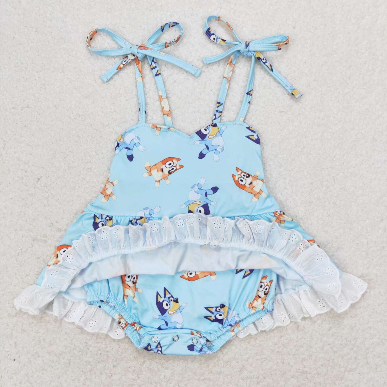 SR1550 Cartoon Dog Print Big Ruffle Baby Girls Summer Strap Romper