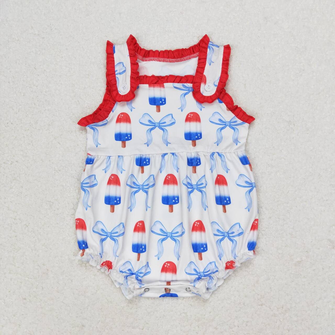 SR1551 Popsicle Bows Print Baby Girls 4th of July Romper