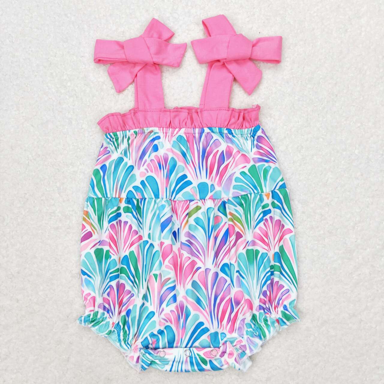 SR1555 Colorful Shell Print Baby Girls Summer Strap Romper