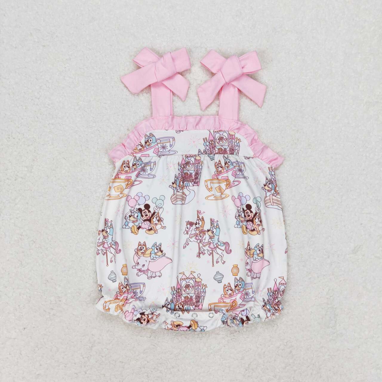 SR1568 Cartoon Dog Animals Print Baby Girls Summer Strap Romper
