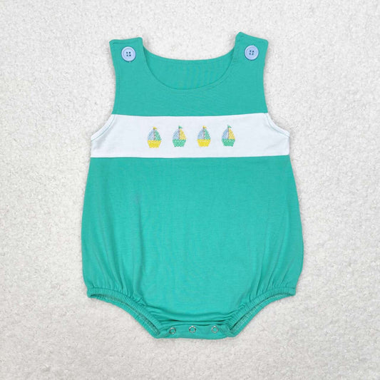 SR1581 Sailboat Embroidery Baby Boys Summer Romper