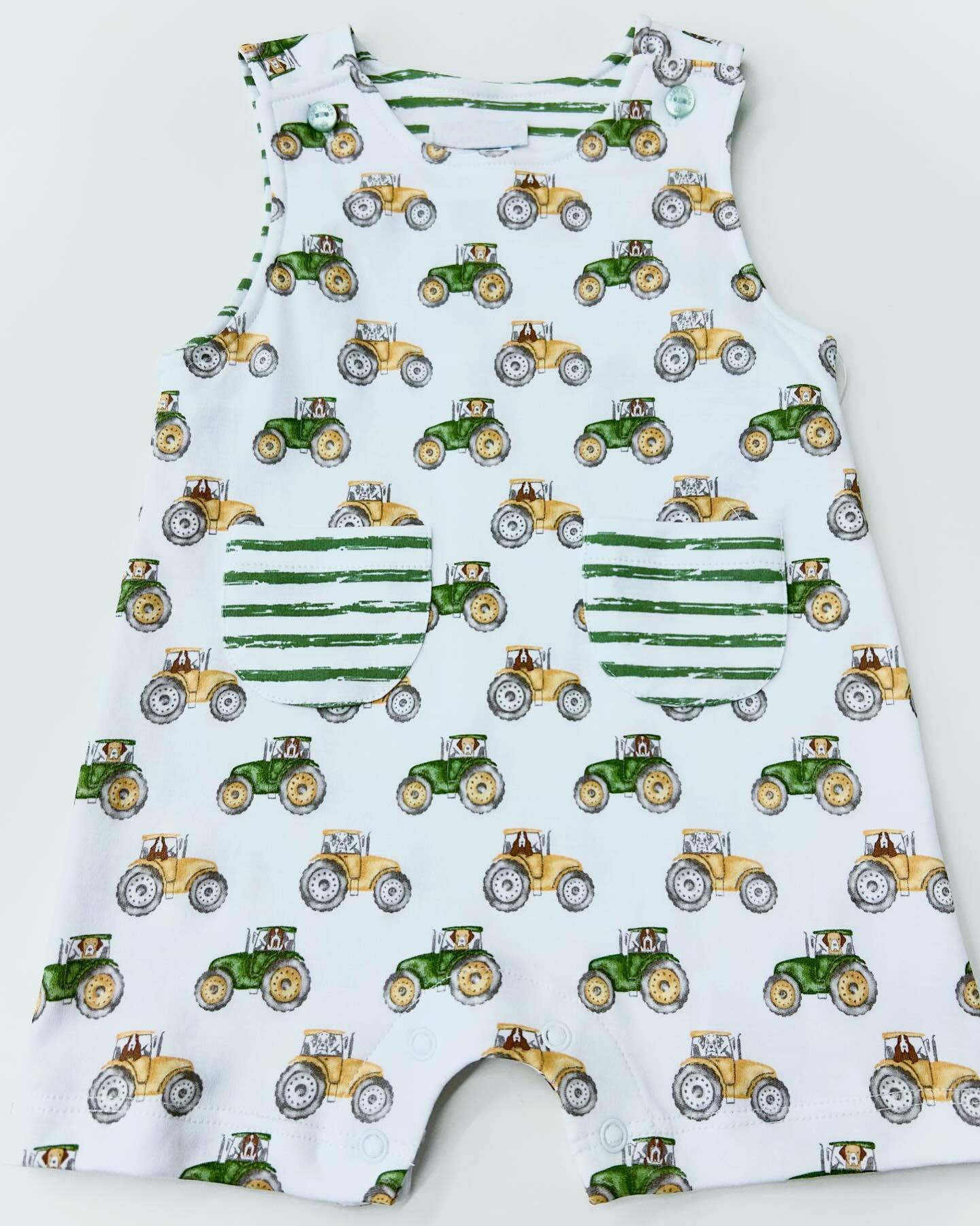 (Pre-order)SR1586 Tractors Print Baby Boys Pockets Summer Romper