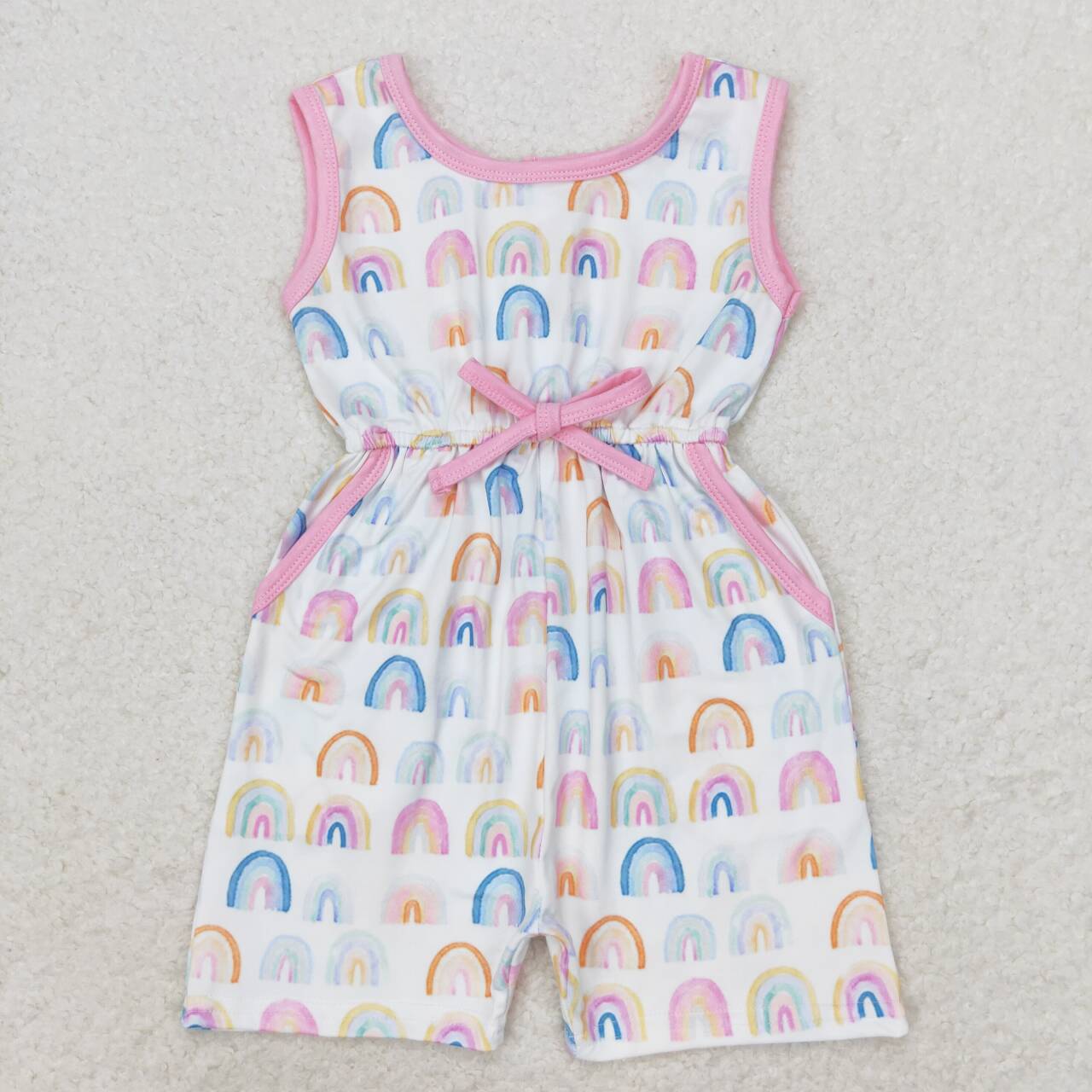SR1600 Rainbow Print Pockets Girls Summer Jumpsuits