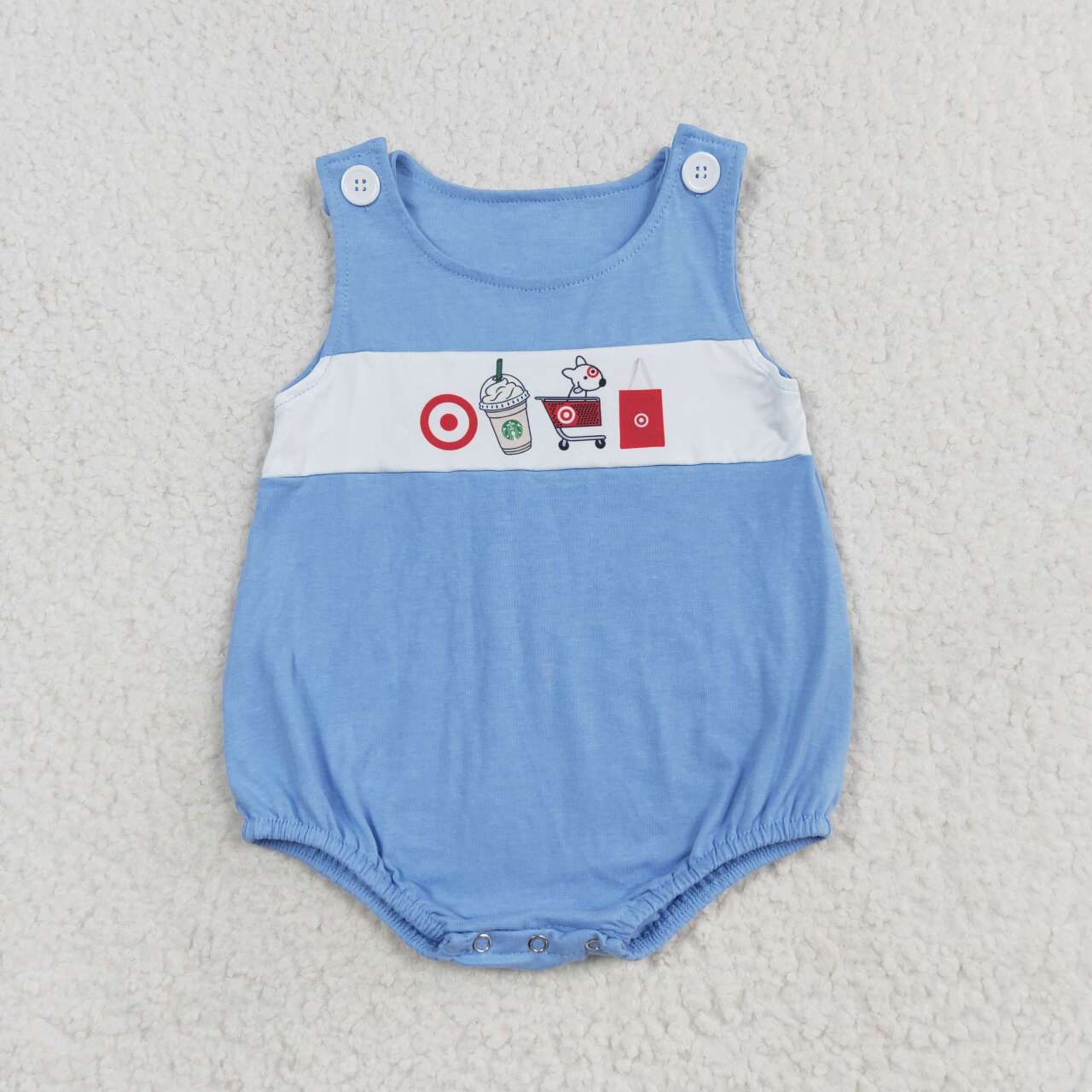 SR1604 Coffee Shopping Cart Print Baby Boys Summer Romper
