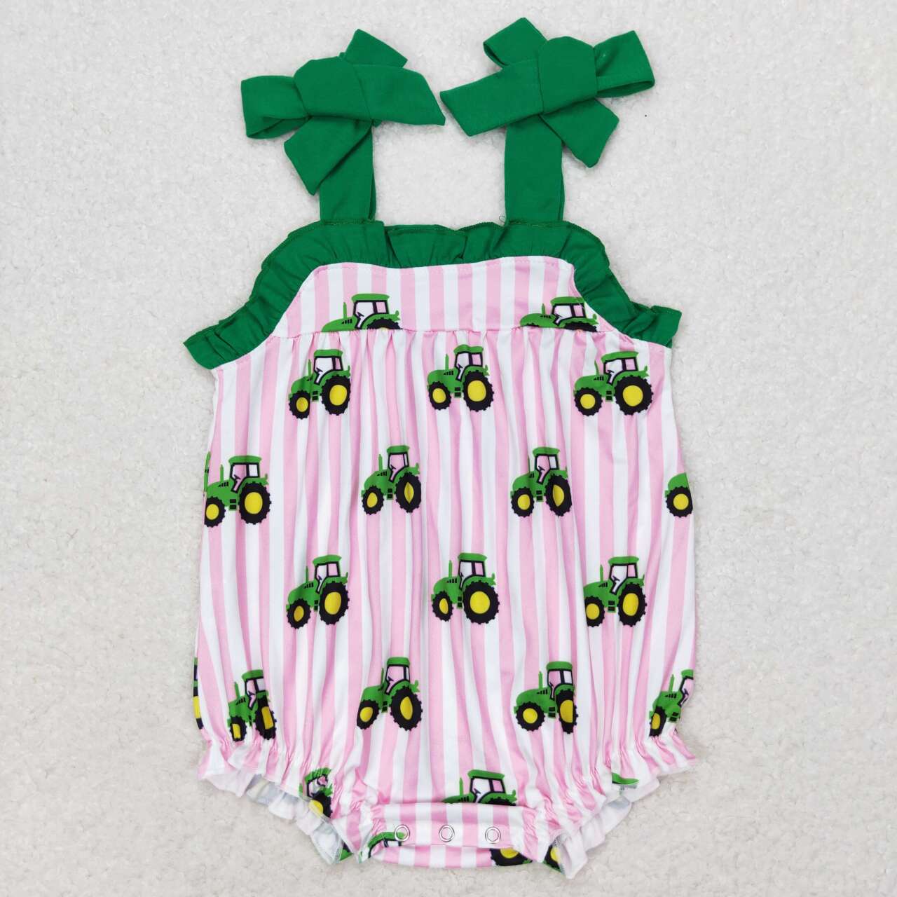 SR1623 Tractors Print Baby Girls Summer Strap Romper