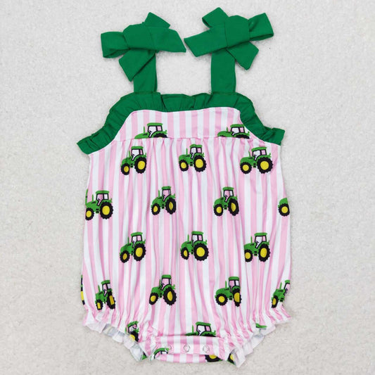 SR1623 Tractors Print Baby Girls Summer Strap Romper