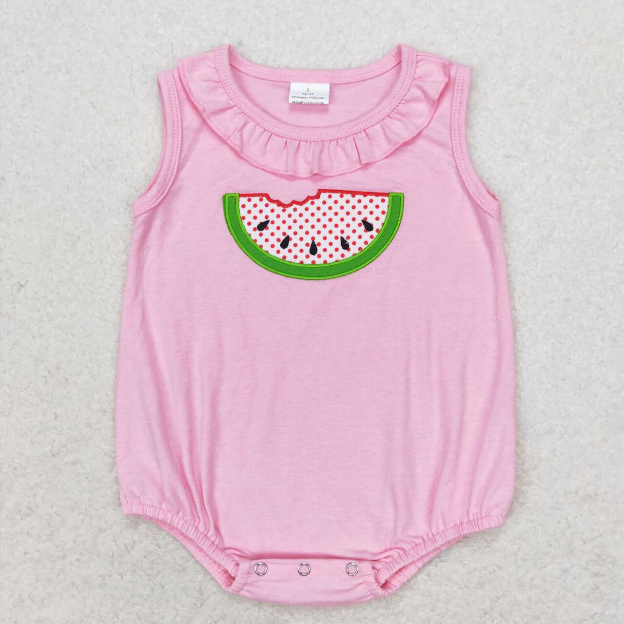 SR1649 Watermelon Embroidery Pink Color Baby Girls Summer Romper