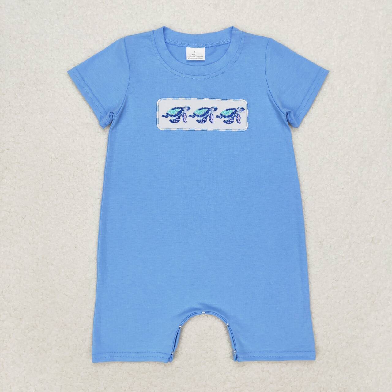 SR1651 Sea Turtle Embroidery Blue Baby Boys Summer Romper