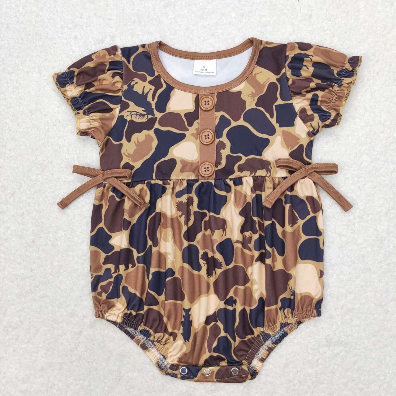 SR1682 Brown Camo Hunting Print Baby Girls Summer Romper