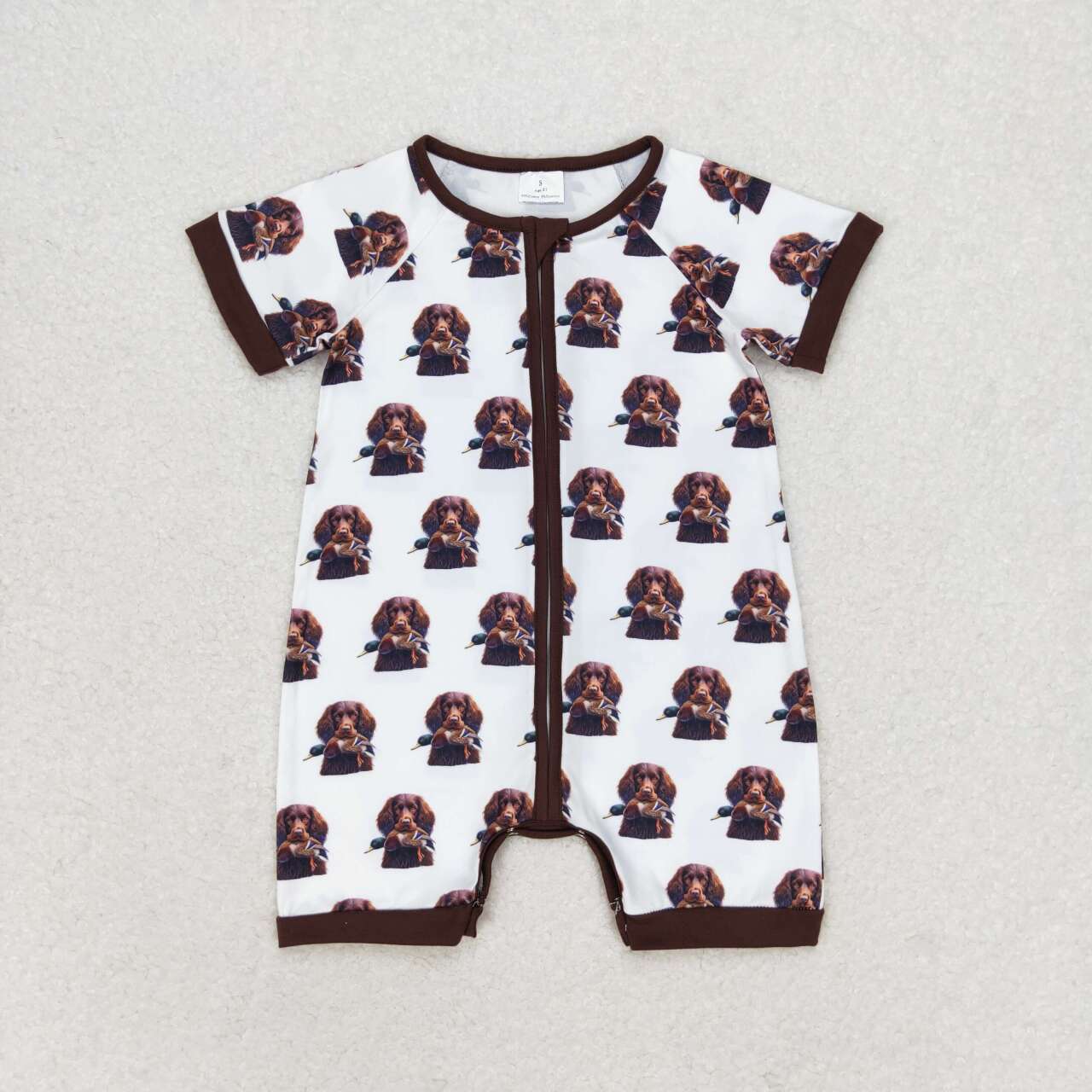 SR1687 Dog Duck Hunting Print Baby Boys Summer Zipper Romper