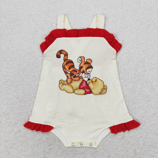SR1705  Cartoon Tiger Bear Print Baby Girls Summer Backless Romper