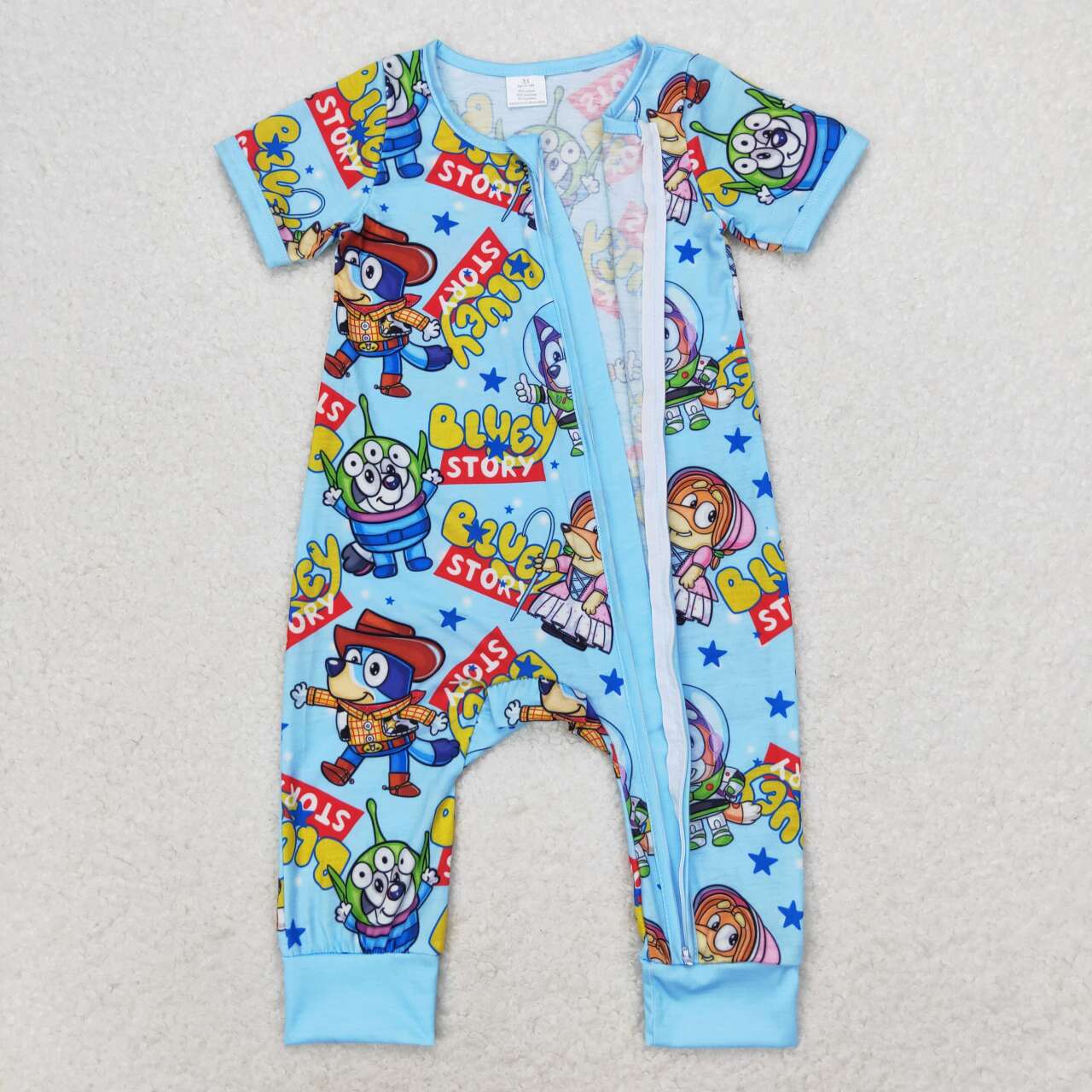 SR1723 Cartoon Dog Cowboy Print Baby Summer Bamboo Zipper Romper