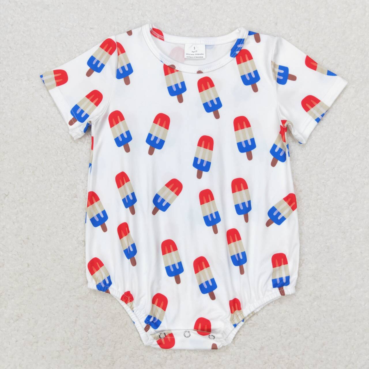 SR1736 Popsicle White Print Baby Boys 4th of July Romper