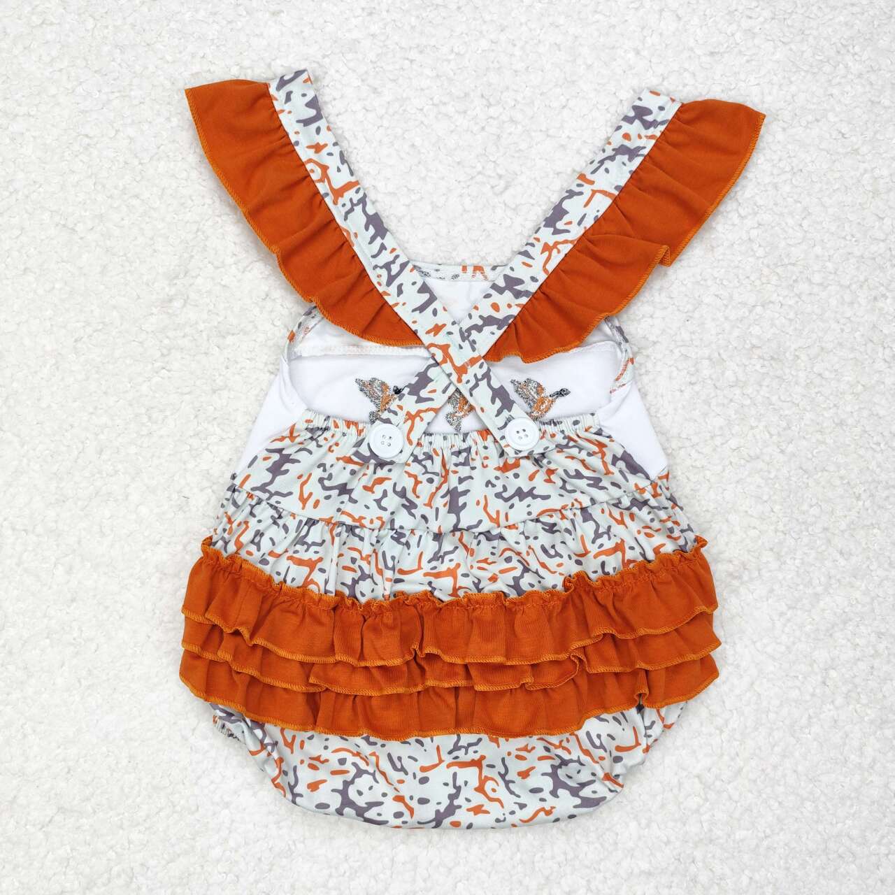 SR1742 Camo Duck Embroidery Print Baby Girls Summer Bubble Romper