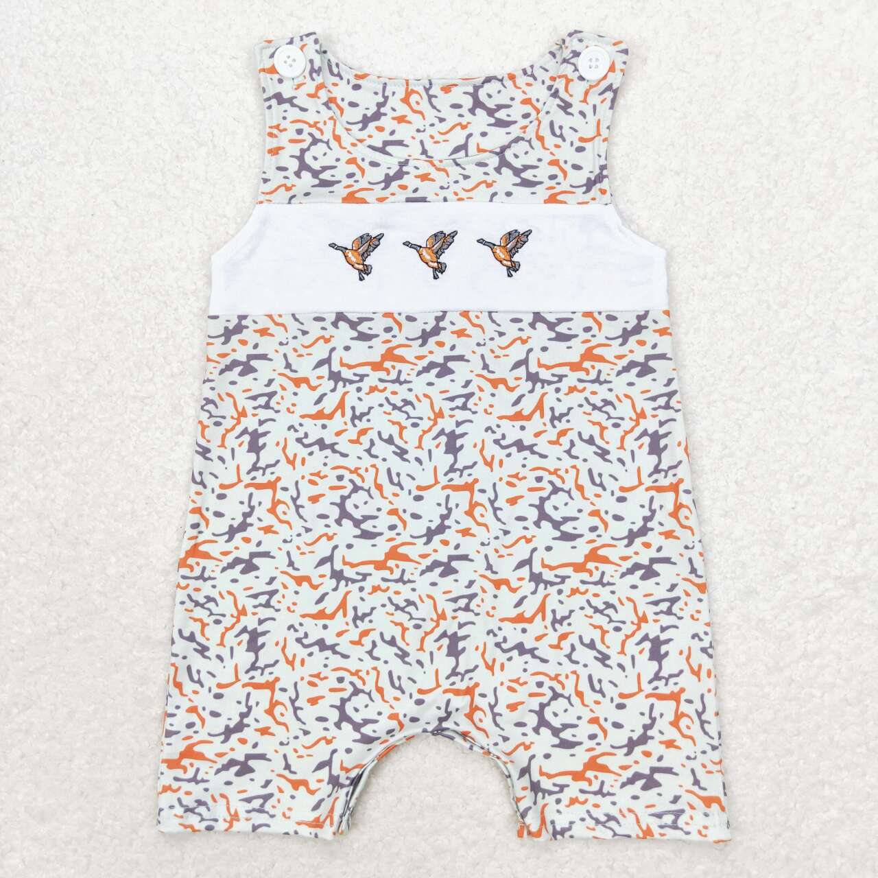 SR1743 Duck Embroidery Camo Print Baby Boys Summer Romper
