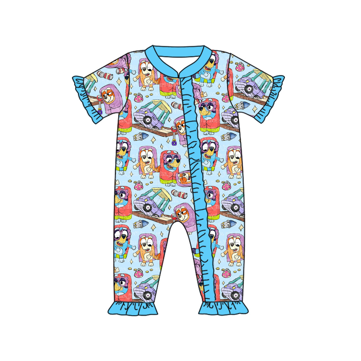 (Pre-order)SR1753 Cartoon Dog Print Baby Girls Summer Zipper Romper