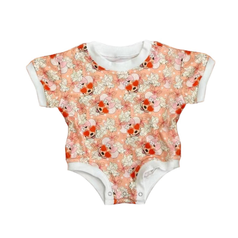 (Pre-order)SR1762 Cartoon Mouse Flowers Print Baby Girls Summer Romper
