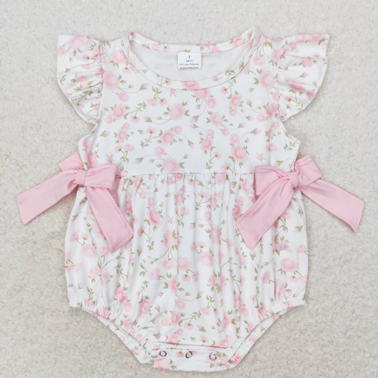 SR1765 Pink Flowers Print Baby Girls Summer Romper