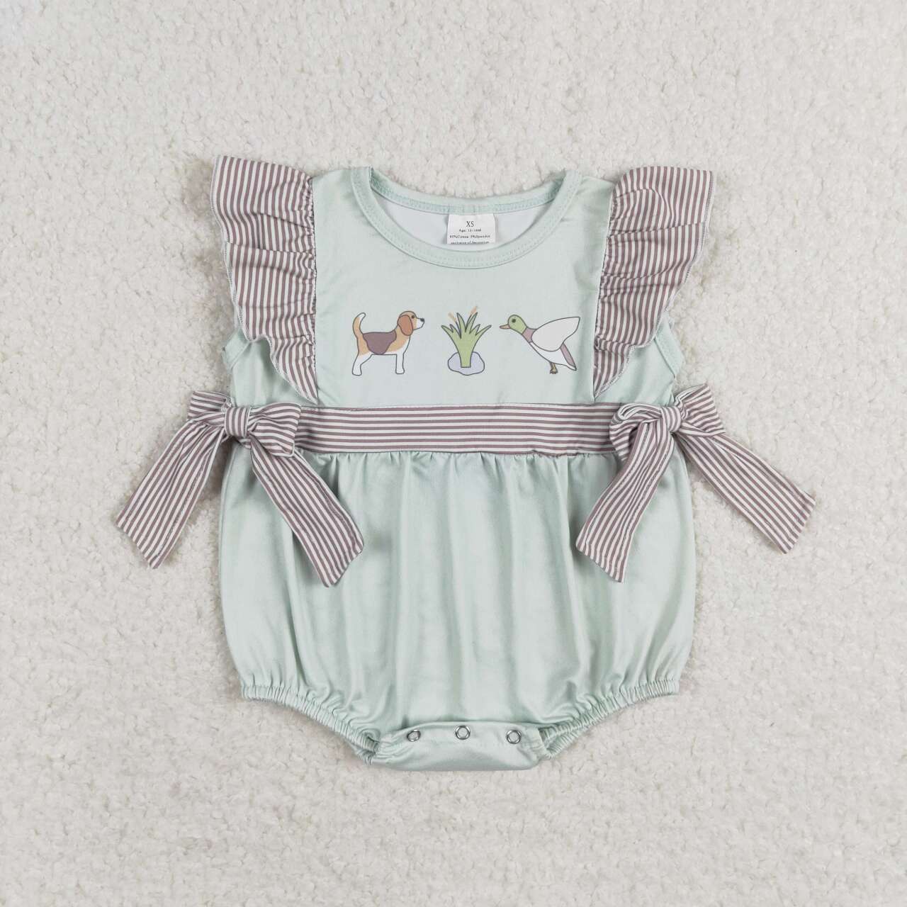 SR1790 Duck Dog Print Baby Girls Summer Romper