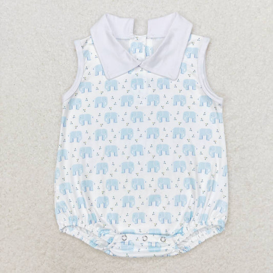 SR1824 Blue Elephant Print Baby Boys Summer Romper