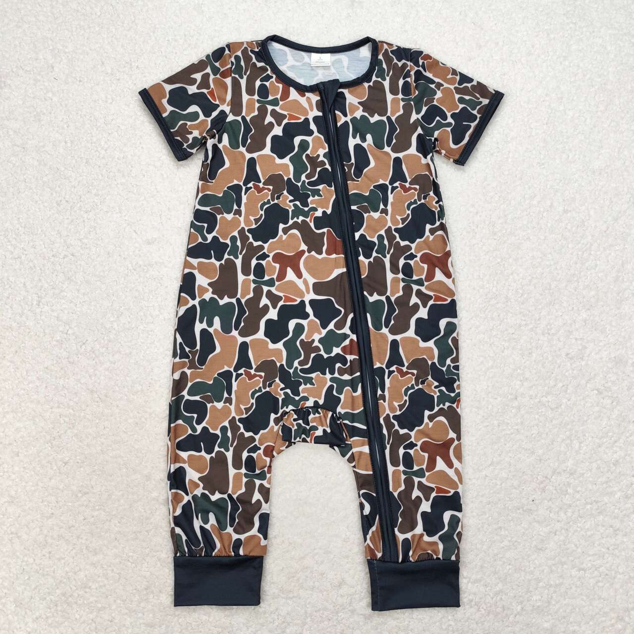 SR1899 Dark Green Brown Camo Print Baby Boys Bamboo Sleeper Zipper Romper