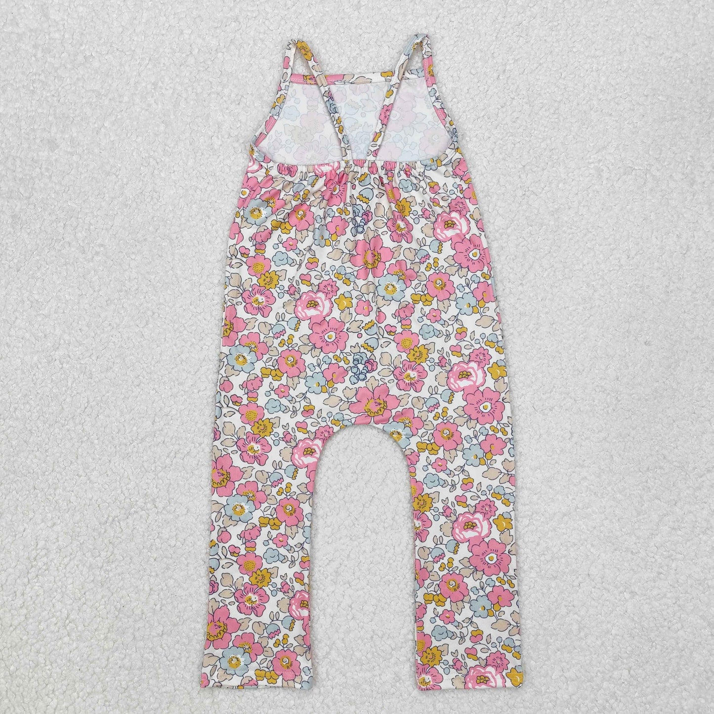 SR1982 Pink Flowers Print Girls Summer Jumpsuits