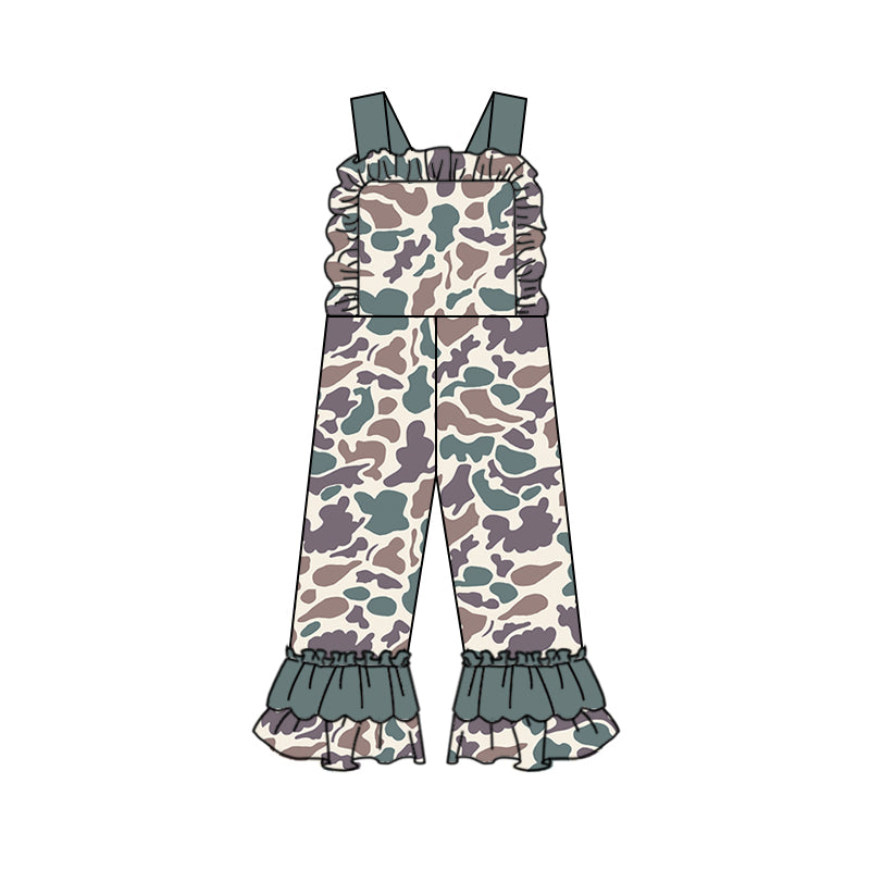 (Pre-order)SR1995 Green Brown Camo Print Girls Jumpsuits