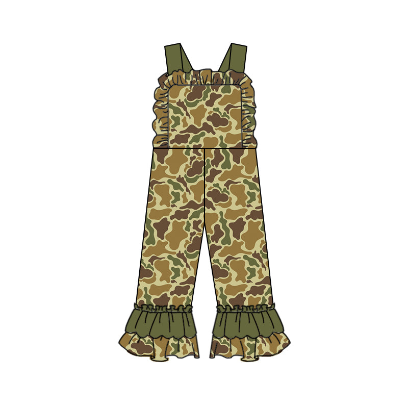 (Pre-order)SR2001 Green Camo Print Girls Jumpsuits