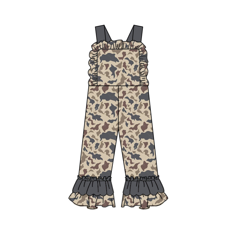 (Pre-order)SR2003 Dark Gray Camo Print Girls Jumpsuits