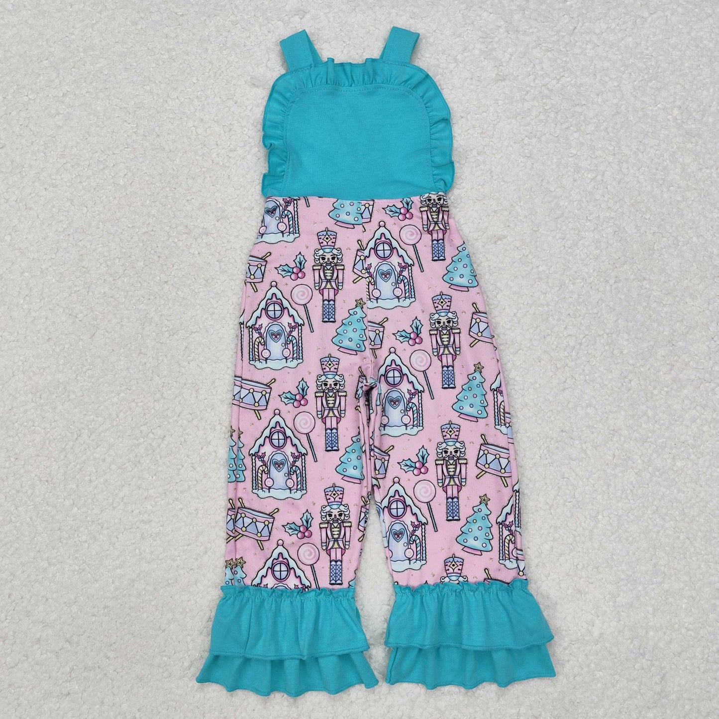 SR2009 Nutcracker Soldier Candy House Print Girls Christmas Jumpsuits