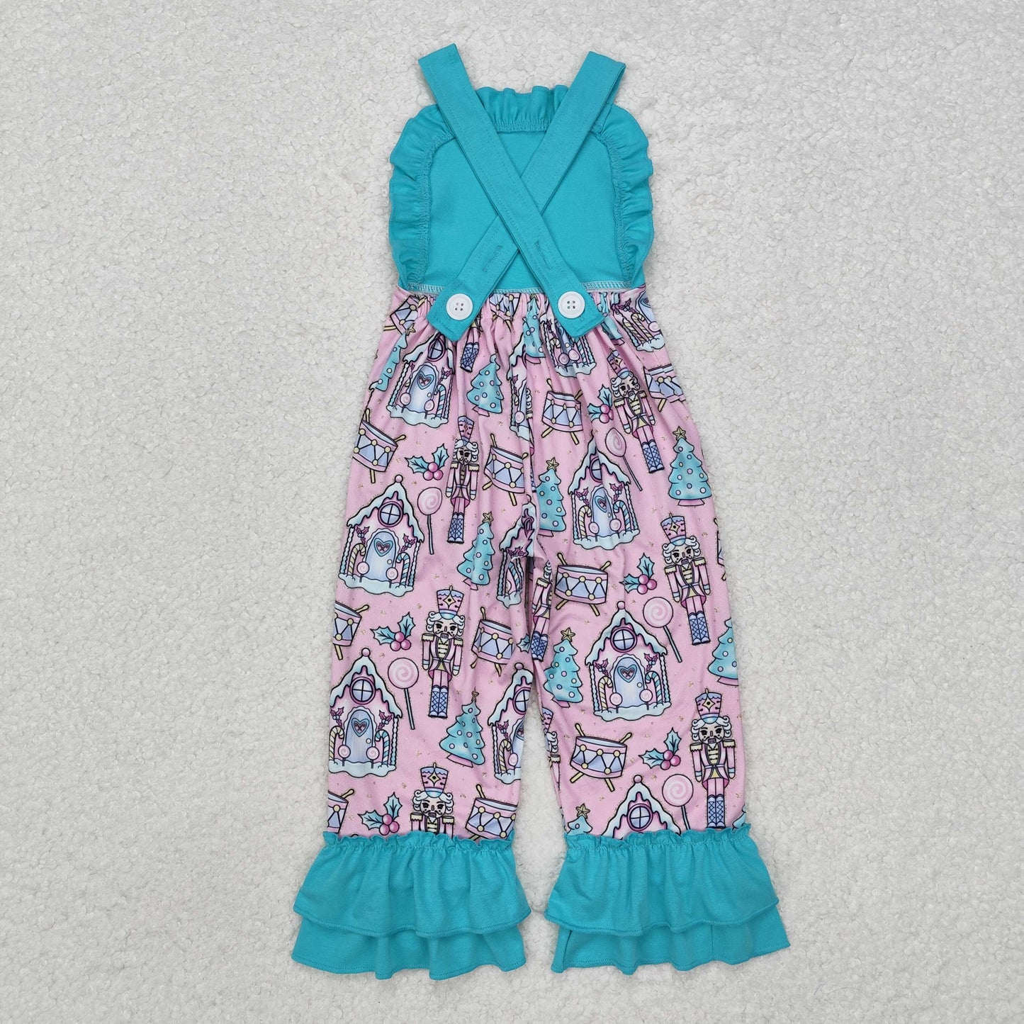 SR2009 Nutcracker Soldier Candy House Print Girls Christmas Jumpsuits